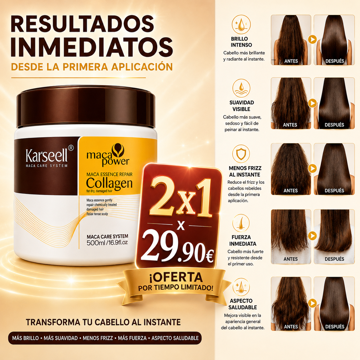 KARSEELL: Cabello 3 veces más fuerte y brillante en 15 min. ¡Llévate 2 y Paga 1 SOLO HOY!